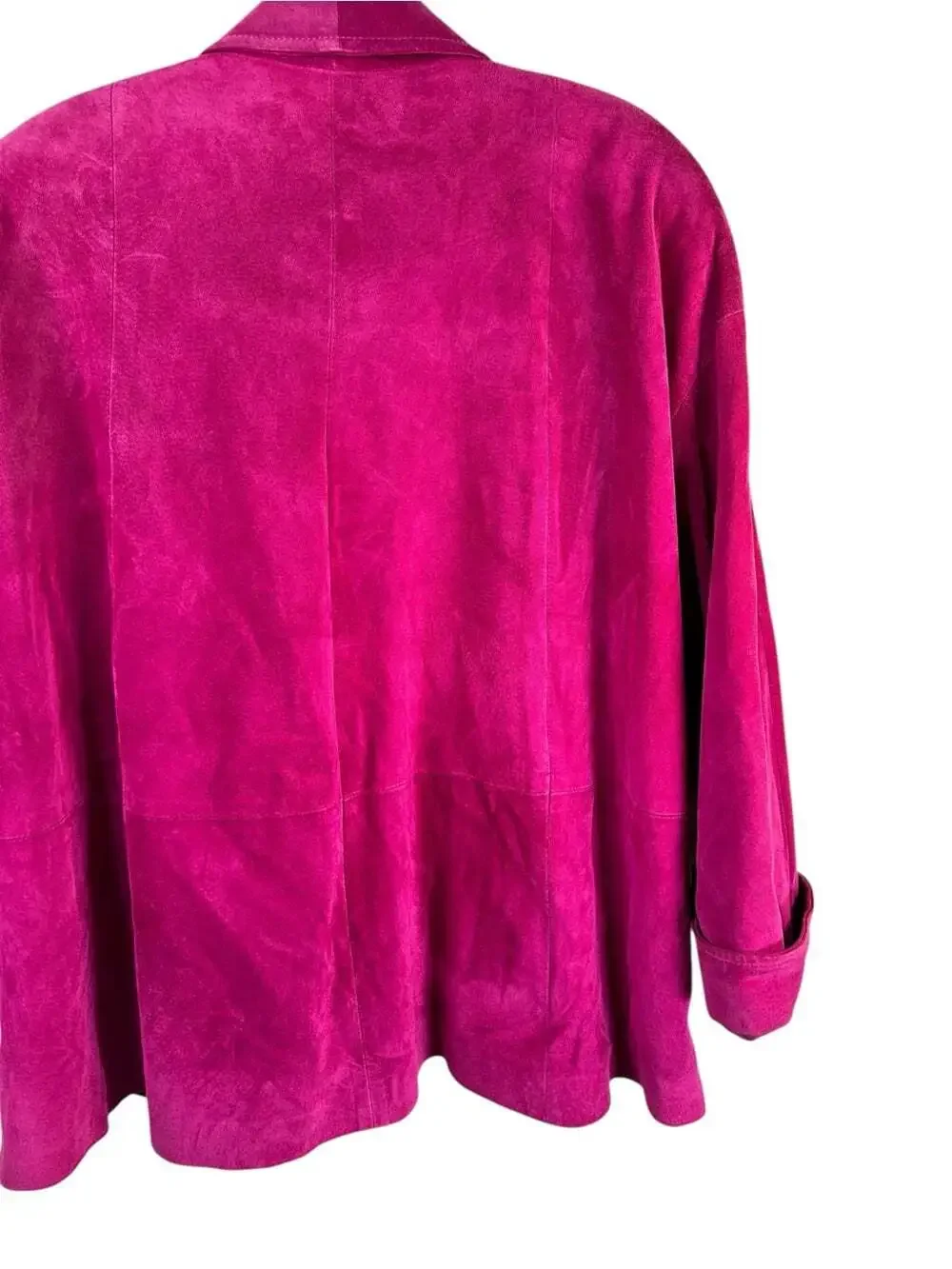 Vintage Danier Fuchsia Suede Leather Jacket Blazer Size M Open Front Hot Pink